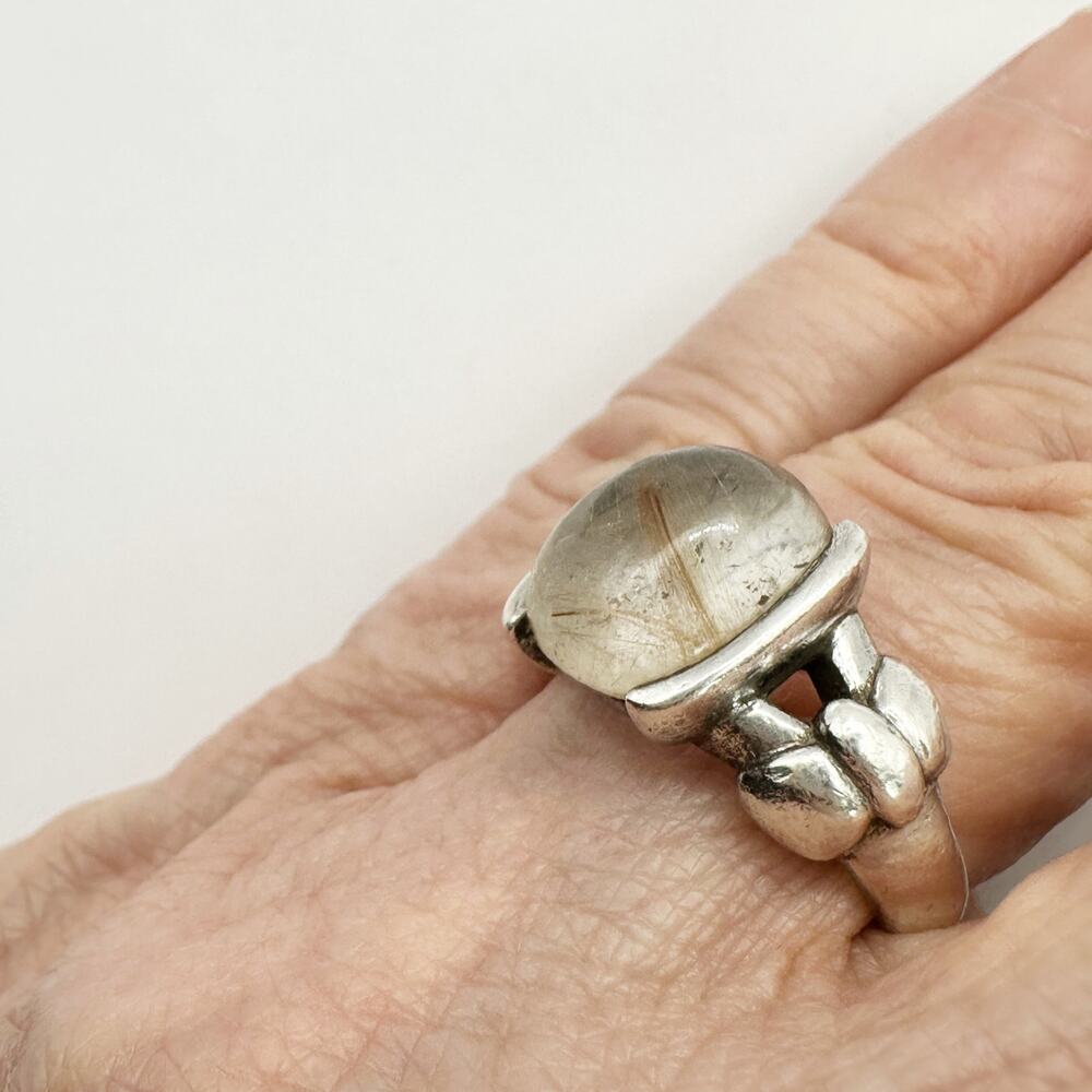 Rutilated Quartz Ring 925 Sterling Silver Mark Gem Stone Bow Casual Size 7